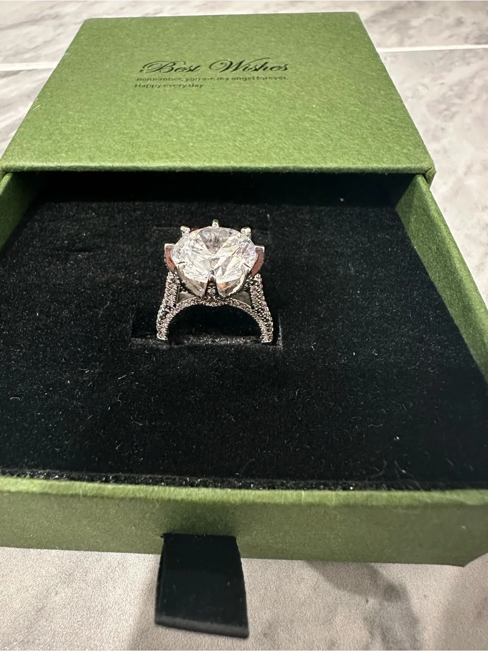 Round Solitaire Crystal Ring in Silver - Best Wishes